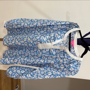 Lilly Pulitzer Blue and White Bib Collar Puff Sleeve Blouse